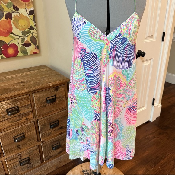 Lilly Pulitzer Dresses & Skirts - Lilly Pulitzer Sleeveless Swing Dress Pink Blue Green Tropical Print Resort S